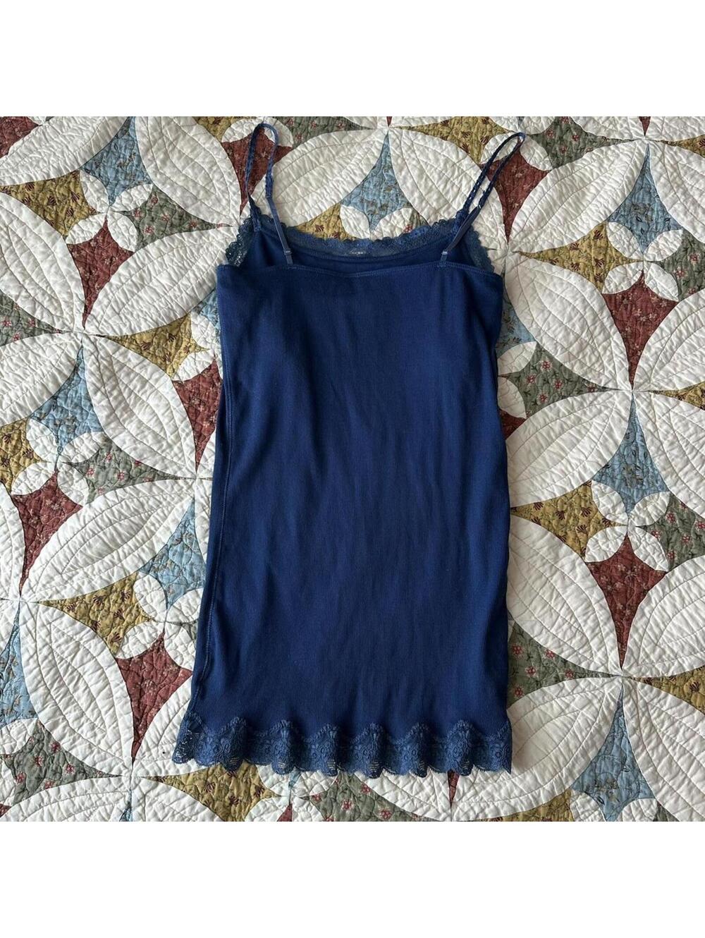 Vintage Y2K American Eagle navy blue lace trim cami tank top Size L summer - Picture 7 of 7